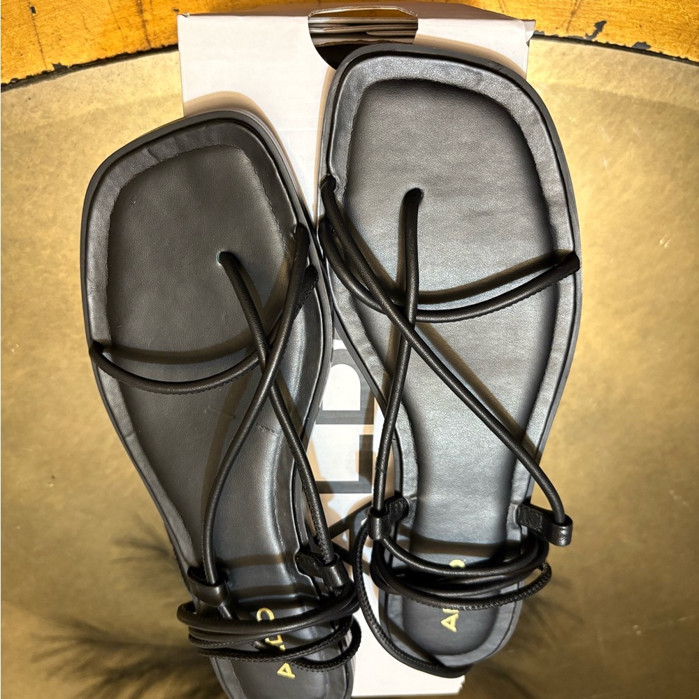 Aldo Black Minimalist Sandals with Crisscross Straps